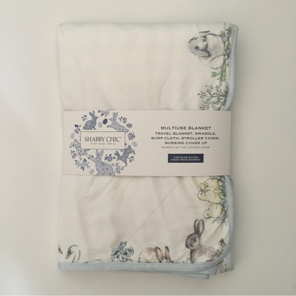 Reversible Baby Blanket Multi-use Bunny Theme & Blue Checkered NEW | Shabby Chic